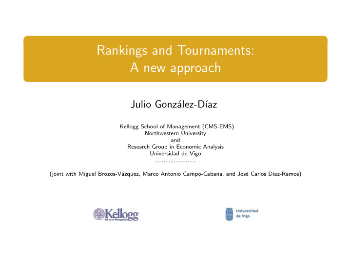 rankings and tournaments a new approach
