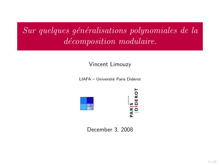 sur quelques g en eralisations polynomiales de la d