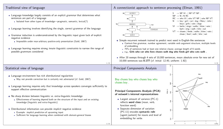 traditional view of language a connectionist approach to