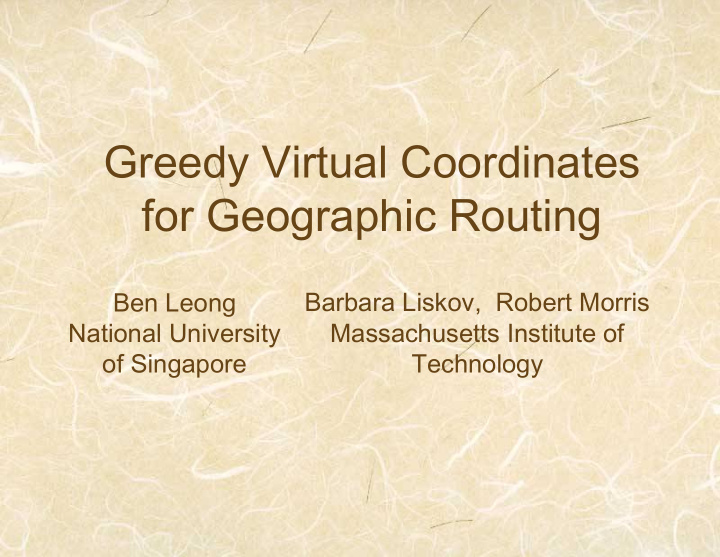 greedy virtual coordinates for geographic routing
