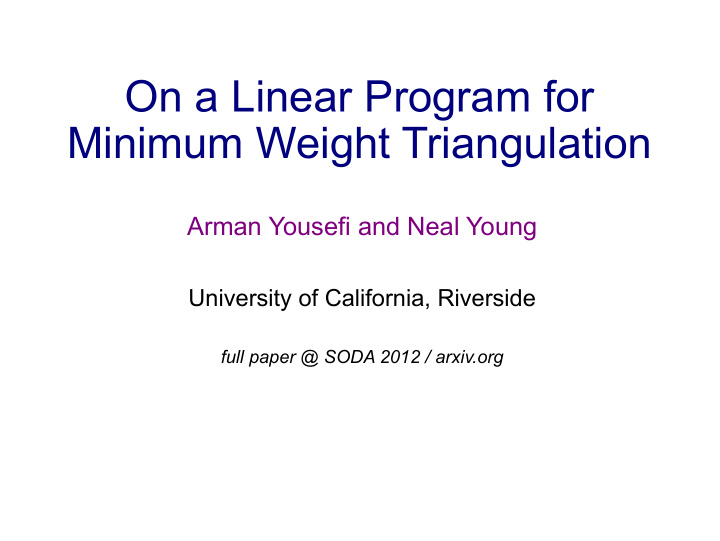 on a linear program for minimum weight triangulation