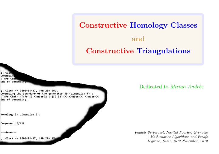 constructive homology classes and constructive