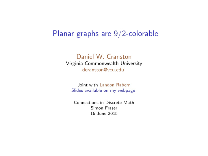 planar graphs are 9 2 colorable