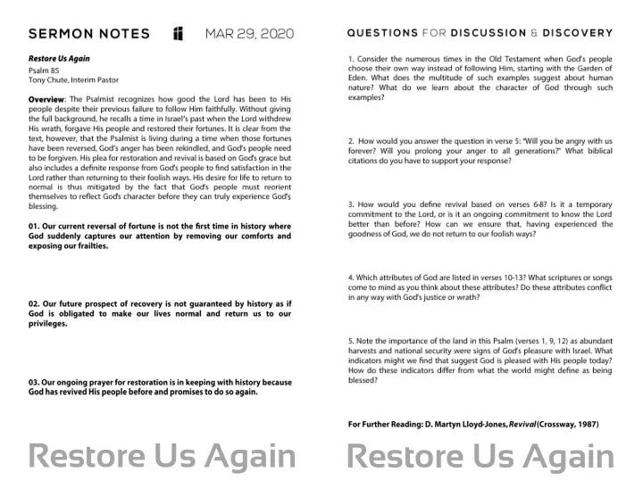 restore us again restore us again