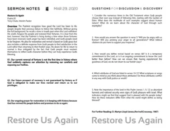 Restore Us Again Restore Us Again          SONG SHEET -  MAR 29, 2020  Verse  You give