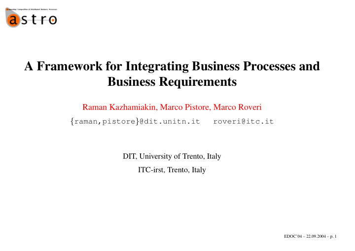 a framework for integrating business processes and