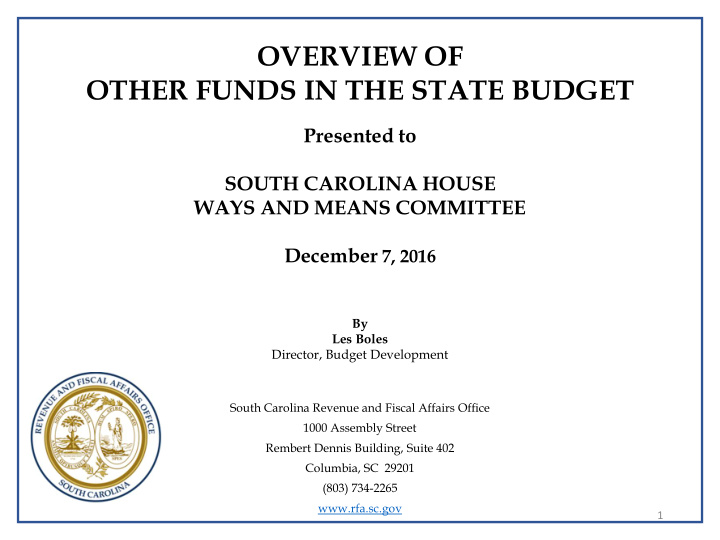 overview of other funds in the state budget