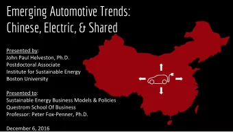Emerging Automotive Trends:  Chinese, Electric, &amp; Shared  1  My Research Space  Market