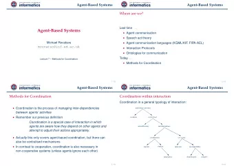 Agent-Based Systems  Agent communication  Speech act theory  Michael Rovatsos  Agent