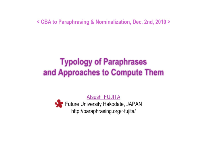 typology of paraphrases and approaches to compute them
