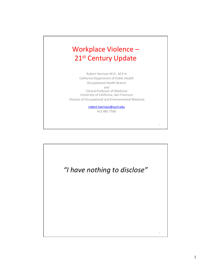 workplace violence 21 st century update