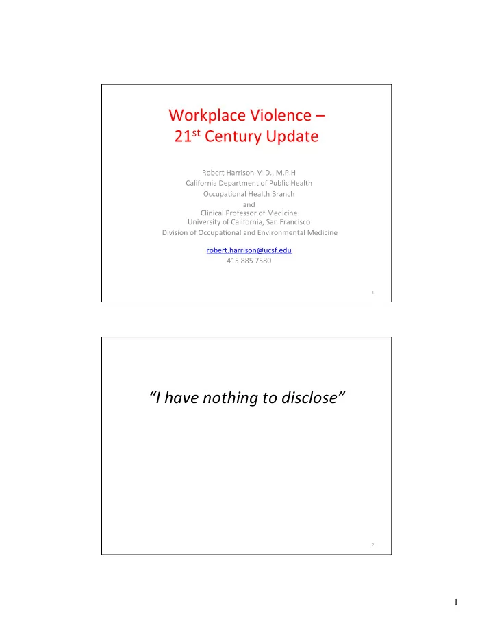 workplace violence 21 st century update