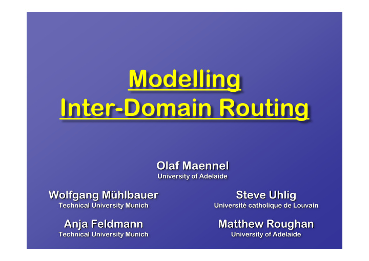 modelling inter domain routing