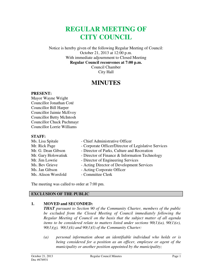 regular meeting of city council