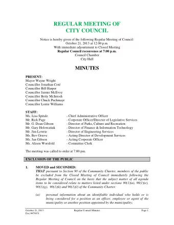 REGULAR MEETING OF  CITY COUNCIL  Notice is hereby given of the following Regular Meeting of