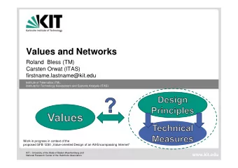 Values and Networks  Roland  Bless (TM)  Carsten Orwat (ITAS)  firstname.lastname@kit.edu