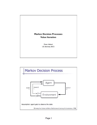 Markov Decision Process  Assumption: agent gets to observe the state  [Drawing from Sutton and