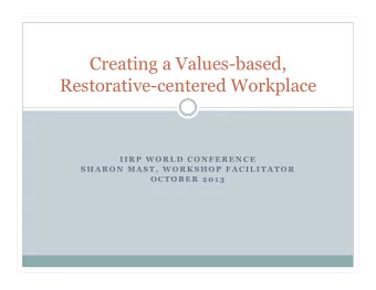 Creating a Values-based,  Restorative-centered Workplace  I I R P  W O R L D  C O N F E R E N C E