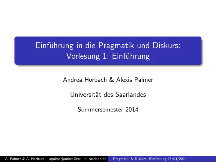 einf uhrung in die pragmatik und diskurs vorlesung 1 einf