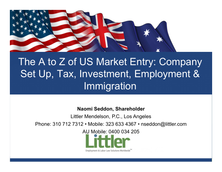 the a to z of us market entry company set up tax