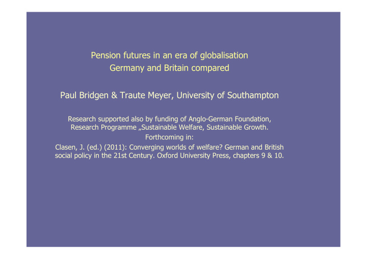 pension futures in an era of globalisation germany and