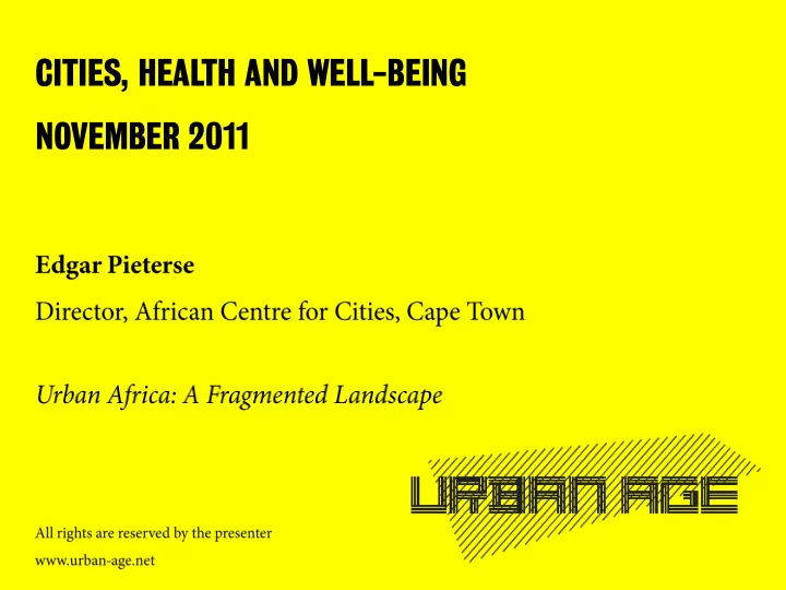 cities health and well being november 2011