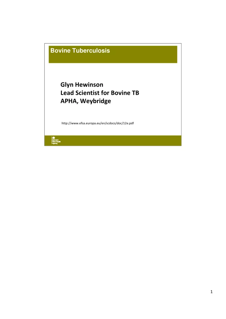 glyn hewinson lead scientist for bovine tb apha weybridge