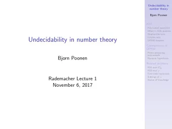 Undecidability in number theory  DPRM theorem  Consequences of  DPRM  Prime-producing  polynomials
