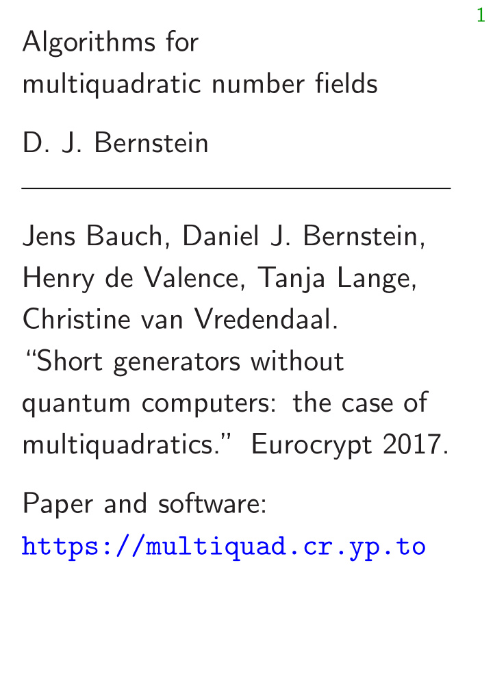algorithms for multiquadratic number fields d j bernstein