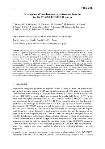 1  FIP/2-2Rb  Development of dual frequency gyrotron and launcher  for the JT-60SA ECH/ECCD system