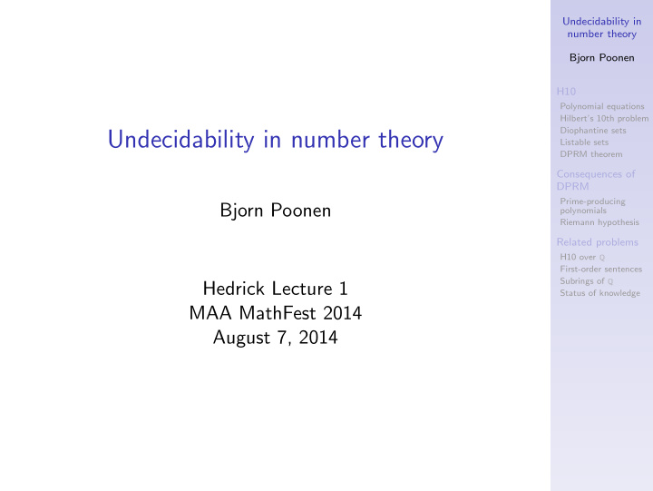 undecidability in number theory