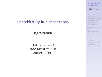 Undecidability in number theory  Listable sets  DPRM theorem  Consequences of  DPRM