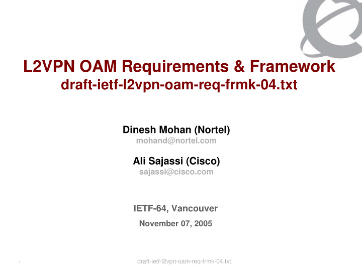l2vpn oam requirements framework