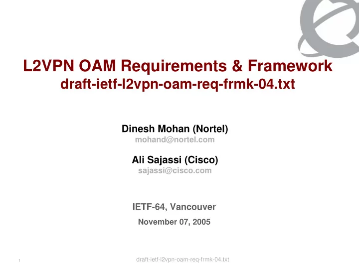 l2vpn oam requirements framework