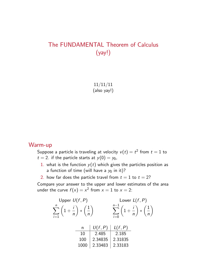 the fundamental theorem of calculus yay