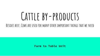 Cattle by-products  Besides beef, Cows are used for many other important things that we need  Farm