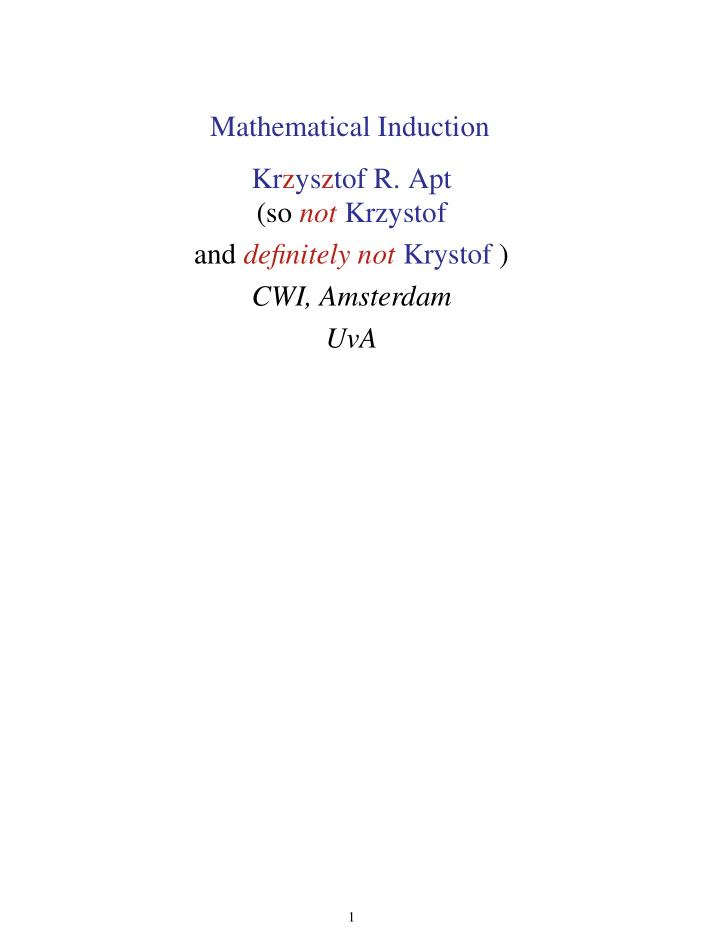 mathematical induction krzysztof r apt so not krzystof