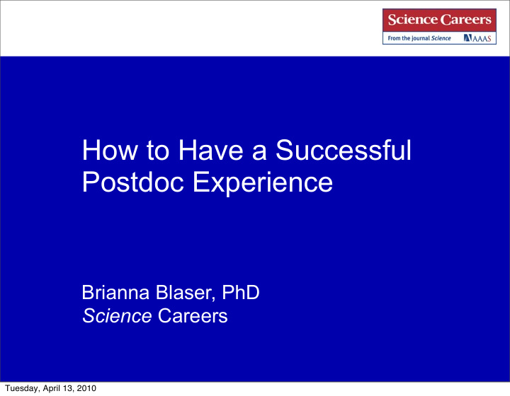 how to have a successful postdoc experience