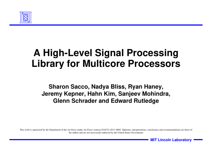 a hi h l a high level signal processing l si l p i