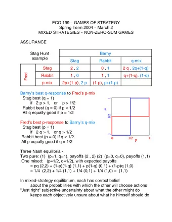 ECO 199 B GAMES OF STRATEGY Spring Term 2004 B March 2 MIXED STRATEGIES B NON-ZERO-SUM GAMES