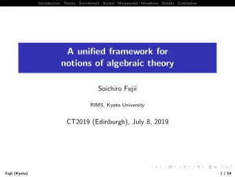 A unified framework for  notions of algebraic theory  Soichiro Fujii  RIMS, Kyoto University