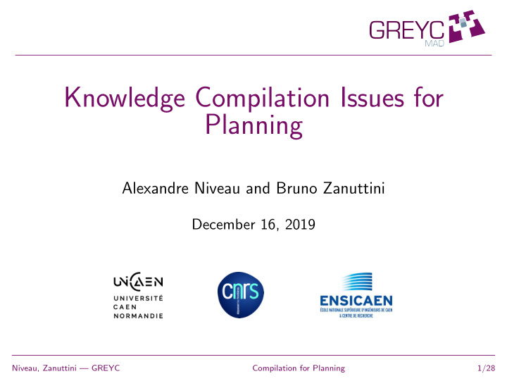 knowledge compilation issues for planning