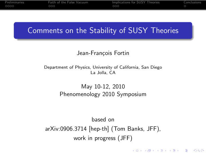 comments on the stability of susy theories