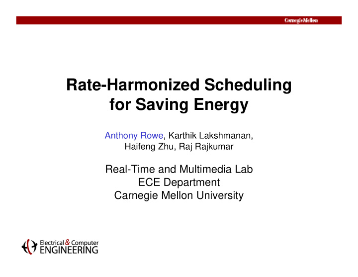rate harmonized scheduling rate harmonized scheduling for