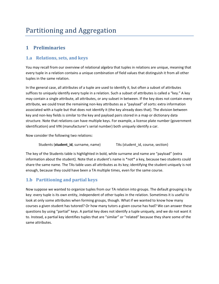 partitioning and aggregation