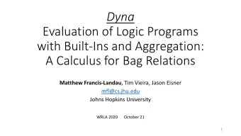 Dyna  Evaluation of Logic Programs  with Built-Ins and Aggregation:  A Calculus for Bag Relations