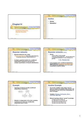 Chapter14  Probabilistic Reasoning  (Bayesian Networks)  Sec. 1 - 2  20070607     Chap14  1