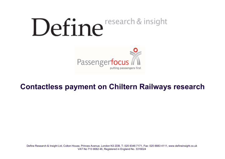 contactless payment on chiltern railways research