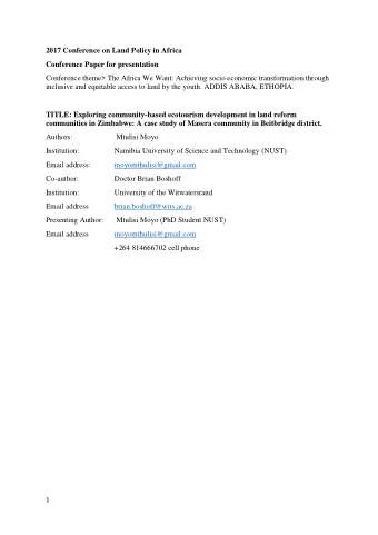 2017 Conference on Land Policy in Africa  Conference Paper for presentation  Conference theme&gt;