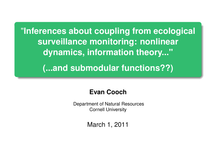 inferences about coupling from ecological surveillance